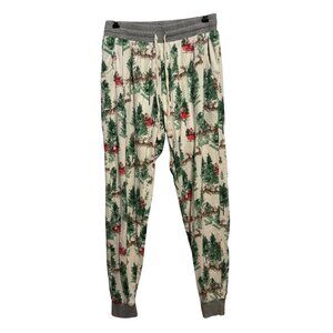 Womens Burt's Bees Santa & Reindeer Print Pajama Pants Size S Christmas Tree